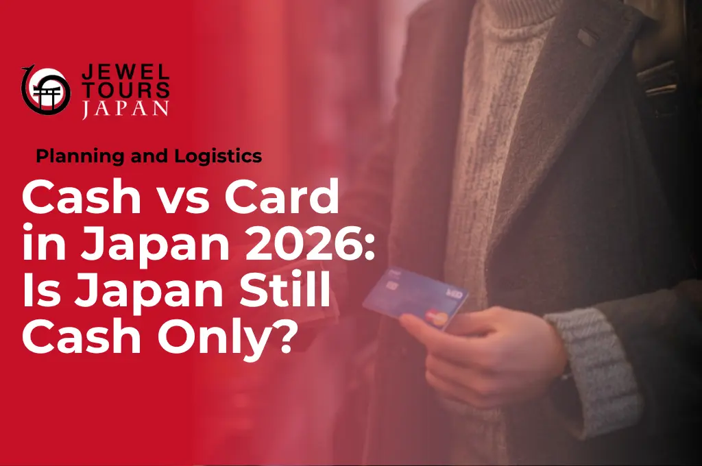 Cash vs card in Japan showing traveler holding yen and credit card in Tokyo