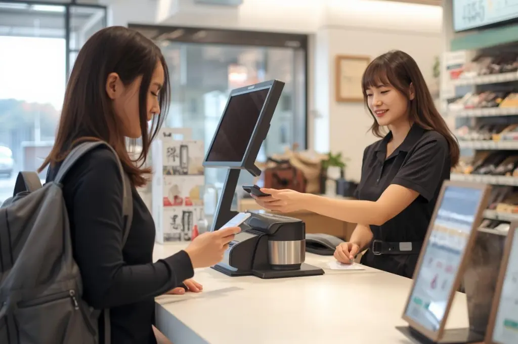 Smartphone showing mobile payment app in Japan convenience store
